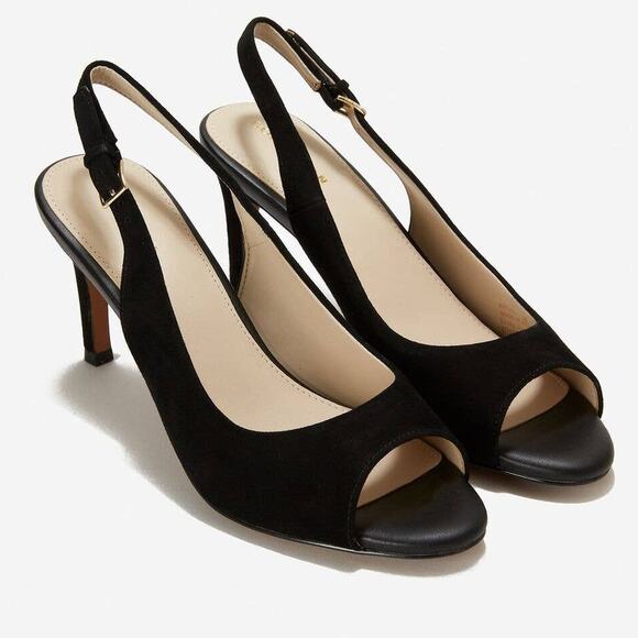 Cole Haan Maya Slingback Pumps Black Suede Leather Open Toe - Picture 1 of 10